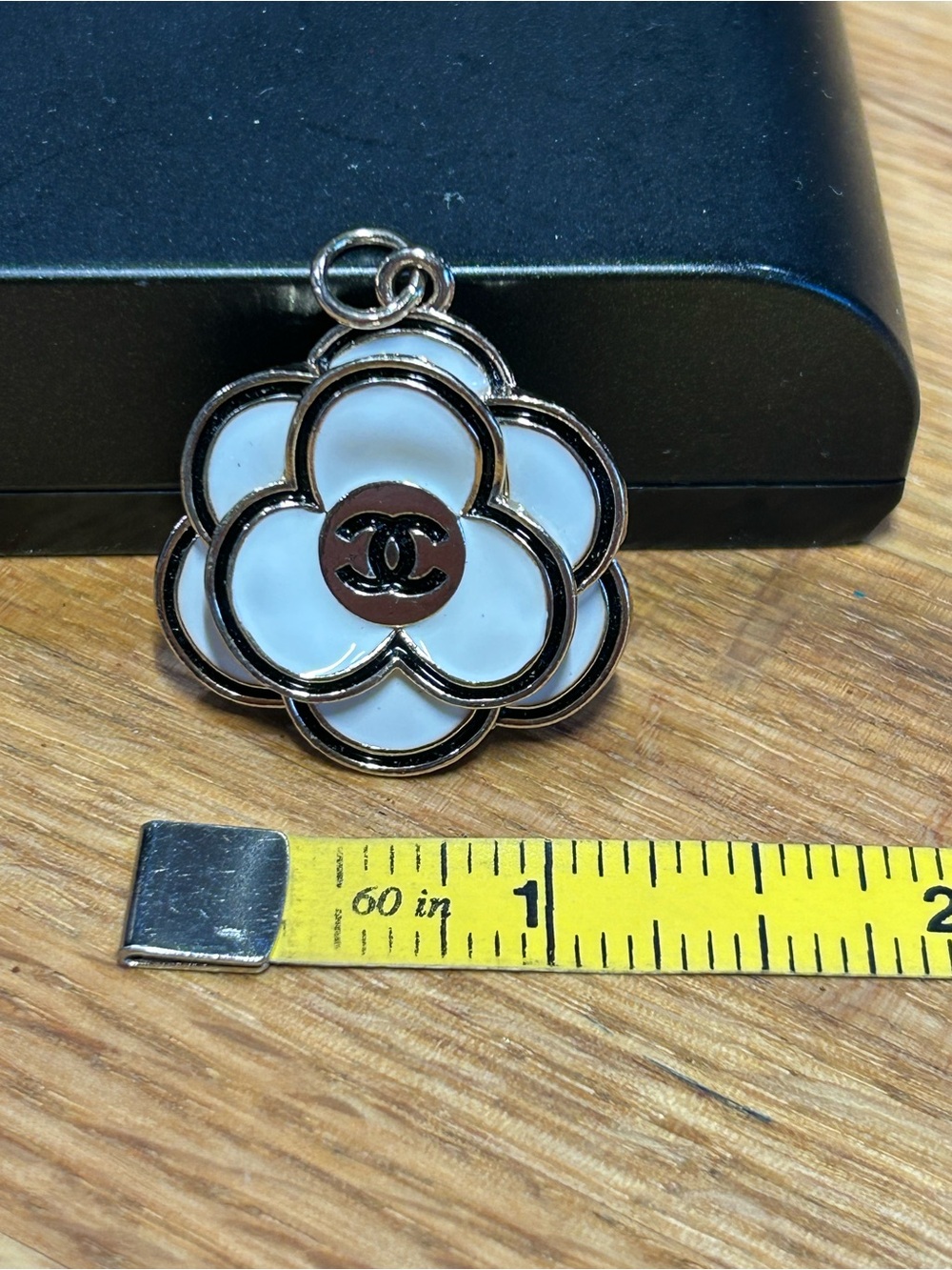 Gold-Tone White Camellia Enamel Flower Charm